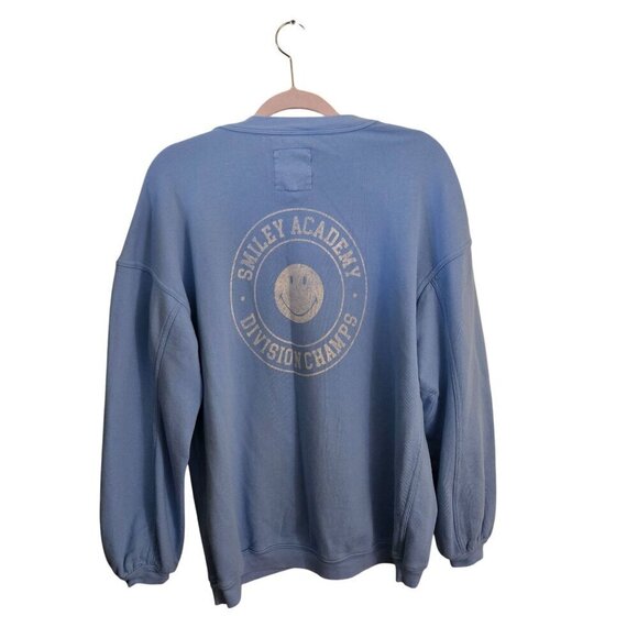 Aerie Smiley Real Crew Oversized Baby Blue Sweatshirt Trending Size XS - Picture 3 of 9